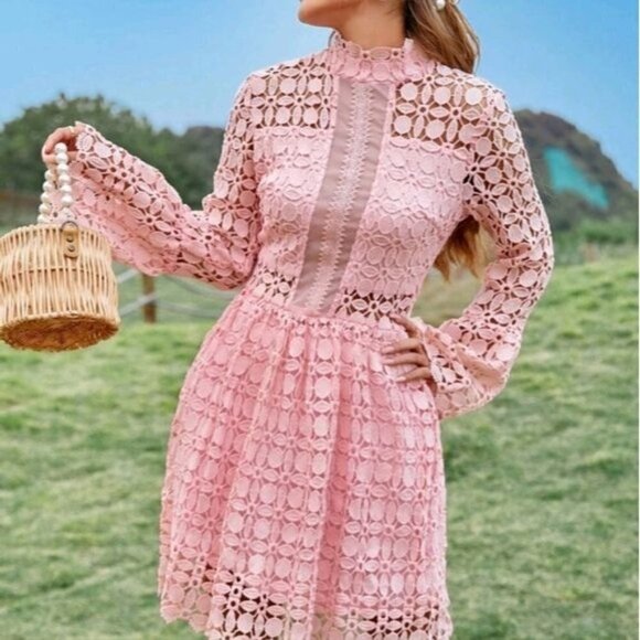 PLAIN CONTRAST MESH CUT OUT DRESS - Picture 4 of 10